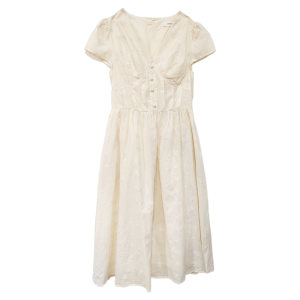 French Style Cotton Embroidered Waist-Cinching Dress Womens Elegant Long Tea Break Skirt V-neck Summer New High-waisted A-line Dress