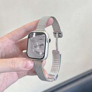 สายนาฬิกา Apple Watch สแตนเลสสตีลแบบแม่เหล็กสำหรับผู้หญิง สายโซ่แบบบาง สายรัดข้อมือแบบลำลอง สีสันสดใส ทนทานต่อการใช้งาน