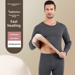 Antarctic People Thermal Underwear for Men Cotton Fleece Lined Winter Warm Thickened High Neck Plus Size Bundle Set