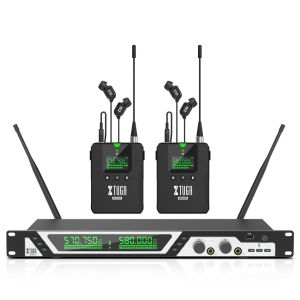 XTUGA SEM200 UHF Stereo Wireless In Ear Monitor System 2 Channel Transmitter With 2 Bodypack Receiver Professional Used for DJ Concert Stage Performance Music Monitoring
