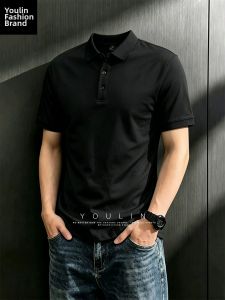 YOULIN | Cool Ice Silk Men T-Shirt Polo Shirt Black Short Sleeve