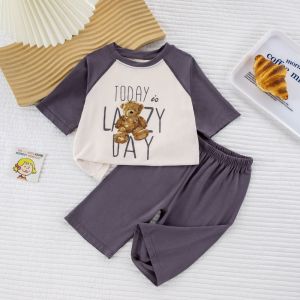 MiiOW | Catman Childrens Summer Sleepwear Boy Modal Thin Cool Sensation Breathable Home Clothes Set Casual Style Long Pants Short Sleeve Round Neck