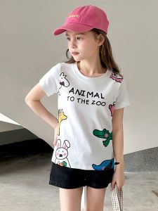 Pure Cotton Cartoon Print Short Sleeve T-Shirt Childrens Clothing Brand New Summer Collection Girls Fashionable Breathable