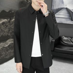 HENGYUANXIANG | Hengyuanxiang Business Casual Jacket Men Mid-aged Turn-down Collar Seamless Thin Spring Autumn Polyester Nylon Composite Fiber