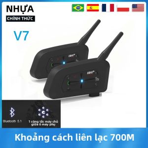 Tai Nghe Bluetooth Cho Mũ Bảo Hiểm Xe Máy EJEAS V7 Chống Nước IP65 Thiết Bị Liên Lạc V5.0 Cho 7 Người Lái Với Phạm Vi BT 700M