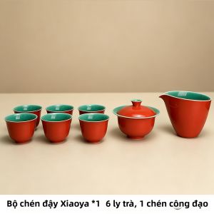 Bộ Trà Gaiwan Sứ Đỏ Phong Cách Chốn Công Sở