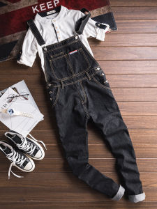 Japanese Style Retro Fashion Brand Denim Jumpsuit Mens Silm Pants Youth Workwear Denim Suspenders Mens and Womens Suspenders