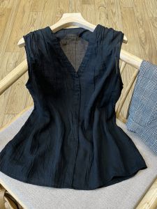 เสื้อกั๊กผ้าลินินหลวมๆ บางๆ แขนกุดสำหรับฤดูร้อนสำหรับผู้หญิง ทรงพอดีตัว สไตล์เกาหลี คอวี ปกติ สีสันสดใส เสื้อผ้าทำงาน