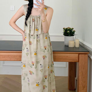 Ruige summer wide suspender rayon nightdress womens new large size anti-bumping pajamas national style cotton silk loungewear thin