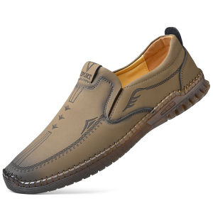 Mens Casual Business Shoes Slip-On Driving Shoes Cowhide Leather Anti-Slip Dad Shoes Bean Shoes Fall New Style Fashionable Single Shoes