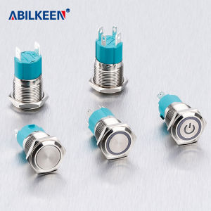 ABILKEEN 12/16/19/22MM Metal Push Button Switch 3V/6V/12V/24V/110V/220V Push Button Switch IP65 Waterproof Momentary/Latching Metal Push Button with Red/Green/Blue/Yellow/White LED Ring Light Industrial Power Control Switch Power Cut-OFF/Turn-ON Switch