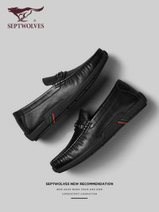 รองเท้าหนังแท้ลำลองสำหรับผู้ชาย ทรงสวมสบาย สีดำ รองเท้าหนังลำลองสำหรับผู้ชาย ฤดูหนาว 2025 รองเท้าสวมสบาย ทรงหัวมน