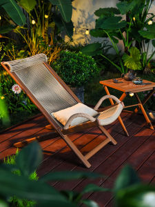 Outdoor Relaxing Wicker Chair Lounger Backed Three-in-One Bed Tea Table Combination No-Install New Chinese Style Artistic Frame Structure