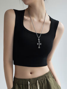 Cotton Sling Tank Top Womens Short Length White Summer Style with Wide Shoulders Pure Cotton Underwear as Outerwear