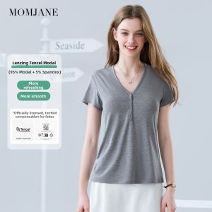 Mom Jane | Maternity Nursing Short Sleeve T-shirt with Built-in Pad Striped Summer Thin