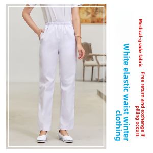 Nurse Pants Elastic Waist Doctor Pants Womens Fleece Lined Thin Elastic Band Large Size Nurse Uniform Pink White Work Pants
