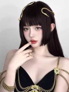 Princess Cut Long Hair Sweet Female Cosplay Full Head Wig Stage Cross-dressing Whole Top Fake Hair Black Long Straight Hair
