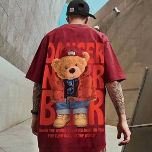 Trendy Brand Little Bear Short-Sleeved T-shirt Mens Loose plus Size plus Size Overweight Mens Clothing Fashion High Street Hip Hop Couple Half Sleeve