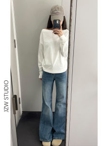 Loose Wide Leg Blue Jeans Womens Low Waist Bell Bottoms American Style Bamboo Node Pattern Casual Washed Denim Pants