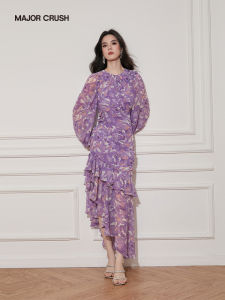 French Style Purple and White Polka Dots Fashionable Womens Dress