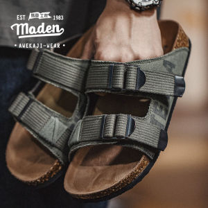 MADEN brand workwear style mens fashion new summer and summer new outdoor beach trendy sandals mens indoor retro camouflage canvas thick soled cork flip flops