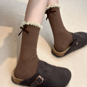 Lolita French Style Heel Bow Lace Socks Womens Tube Socks Ballet Style Mary Jane Shoes Matching Socks