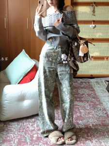 Retro American Heavyweight High Waist Wide Leg Pants Womens Spicy Girl Loose BF Lazy Style Floor Length Jeans Denim