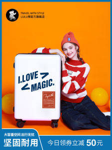 Lulu Bear Womens Luggage ABS+PC Material Zipper Closure Letter Pattern Travel Suitcase with Four-Way Rotating Wheels 20 Inches