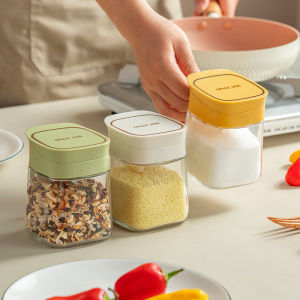 Condiment Jar Spice Container with Spoons Kitchen Glass Spice Pot Salt Pepper Sugar Storage Jar Seasoning Box