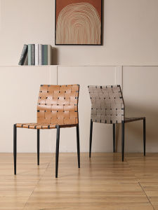 YUEMAILEFU | Italian Saddle Leather Dining Chair Braided Backrest Industrial Style