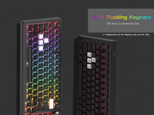 WOMIER 165 Key Black T Pudding PBT Double Shot Shine Through Keycaps OEM Profile Custom Keycap Set Suit for 61/68/84/87/82/100 Gaming Mechanical Keyboard