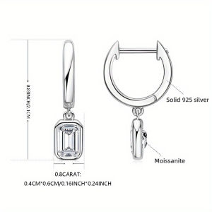 S925 Sterling Silver 0.8 Carat*2 Moissanite Rectangular Shaped Ice Flower Stone Sugar Cube Earrings Suitable for Women to Wear