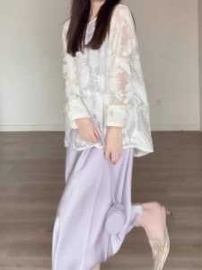 New 2025 Summer Chinese Style Embroidered Sun Protection Womens Dress Set with Strap High Waist H Version Polyester Fiber