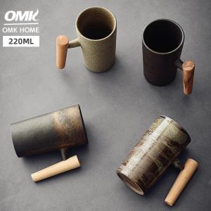 OMK American retro style ceramic 220ML mug Light Luxury Wooden Handle Coffee cup