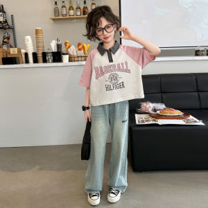 Girls Summer Cotton Polo Shirt Short Sleeve T-Shirt Set Casual Loose Fit Pure Cotton Half Sleeve Top for Kids And Toddlers
