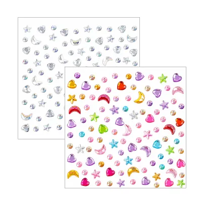 2 Tấm Kawaii 3D Đá Sao Mặt Trăng Trái Tim Lấp Lánh Miếng Dán Cho Trẻ Em Dễ Thương Thẩm Mỹ Viết Nhật Ký Deco Văn Phòng Phẩm