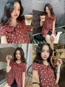 Mixd | Vintage Polka Dot Peter Pan Collar Short Sleeve Blouse Loose Shirt