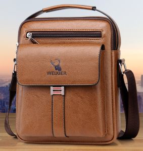 WEIXIER Men Crossbody Shoulder Bags Waterproof Vintage Men Handbags Large Capacity PU Leather Bag Man Messenger Bags Tote Bag