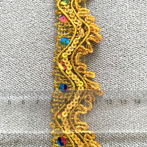 2m/6.56ft Each Pack Gold Diamond Lace Trims Ribbons Rhinestones Crystal Sequin Laces DIY Clothes Sewing Gift Christmas Accessory