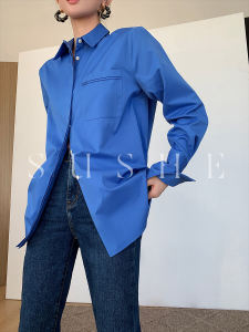 Lady French Style Klein Blue Shirt For Spring and Autumn