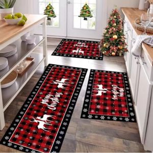 VIKAMA 2/3pcs Checkered Christmas Tree Floor Mat Home Decoration Kitchen Absorbent And Anti-Slip Mat Holiday Decoration