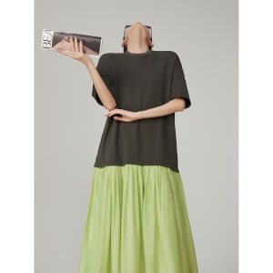 XIAODADEHUA | Retro Elegant Green Splicing Dress