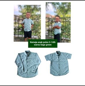 kemeja anak laki laki umur 3-10th warna sage green