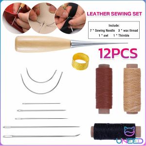 Need 12pcs Leather Sewing Kit Sewing needle/Wooden Handle Awl/30m Wax Thread