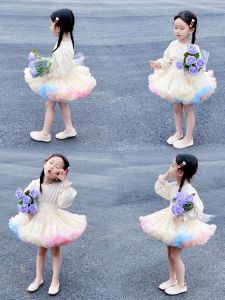 Ready Stocks 90-150cm Rainbow Icecream Good Quality Fluffy Soft Chiffon Mesh Ballet Princess Tutu Skirt dress 篷篷裙