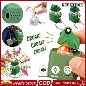 KEBETEME Cute Frog Pop Up Fidget Keychain Toy with Colorful LED Light & Croak Sound Effect Mini Squeeze Stress Relief Decompression Toy Portable Bag Pendant Gift for Kids Adults