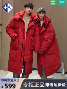 NY Couples Winter Thickened down Jacket Loose Fit Mens Womens Fashionable Red Outerwear Casual Wear Urban Style Hooded