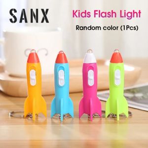 SANX 1Pcs Key Chain Kids Flash Light Rocket Keychain LED Mini Flashlight Key Ring Plastic Rocket Keychain Party Favors Child
