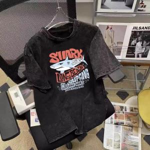 เสื้อยืดแขนสั้นผู้ชายสไตล์อเมริกันย้อนยุค INS BBT ทรงหลวม สวมใส่สบาย ระบายอากาศได้ดี สำหรับผู้ชายและผู้หญิงในฤดูร้อน