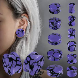 1-2PCS Black Line Purple Stone Ear Plug&Tunnel Turquoise Solid Waist Drum Ear Weight Strenghted Gauge Piecing Earring 6-30mm